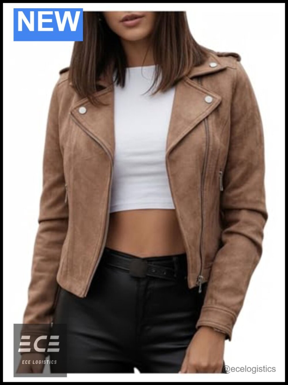 Faux Suede Motorcycle Jacket Zip Up Casual Biker Outerwear
